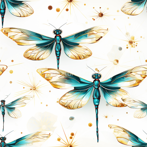 Seamless 3D PBR Texture Featuring Blue and Gold Dragonfly Motif