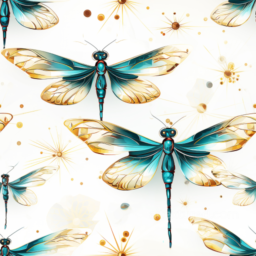 Featuring Blue and Gold Dragonfly Motif seamless Dragonfly PBR texture