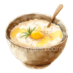 seamless Breakfast Illustration of Fonio Porridge with Butter and Herb Garnish texture 8k free download PBR