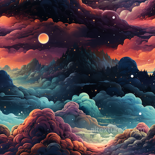 Star, Space, Planets Texture of Colorful Cosmic Nebula Clouds with Stylized Galactic Sky seamless Star, space, planets PBR texture