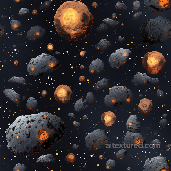 Space Texture Featuring Glowing Asteroids on Starfield Star, space, planets texture preview