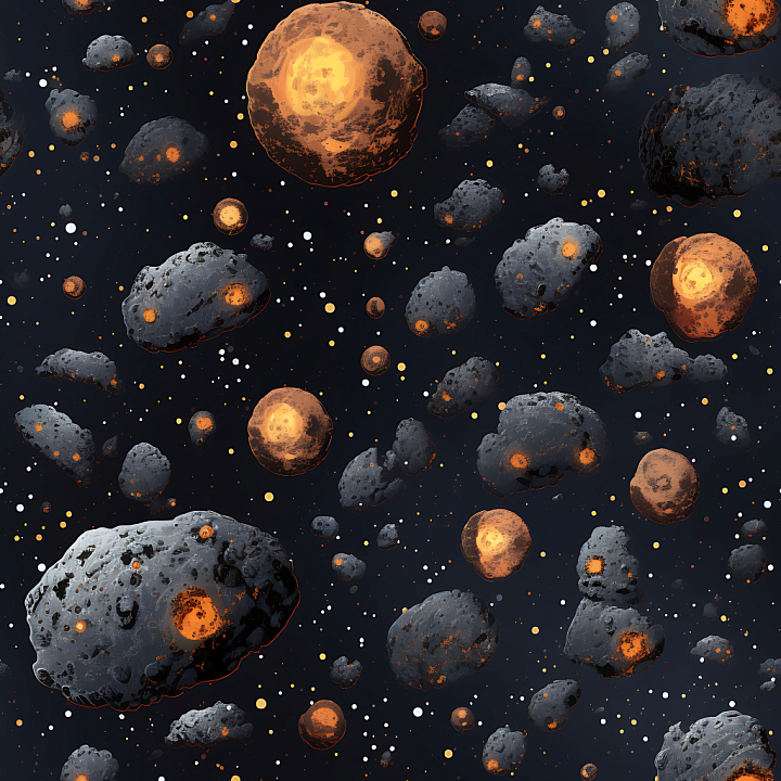 Space Featuring Glowing Asteroids on Starfield seamless PBR texture preview