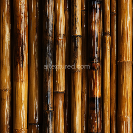 Seamless 3D PBR Texture of Glossy Polished Bamboo Stalks with Darkened Nodes