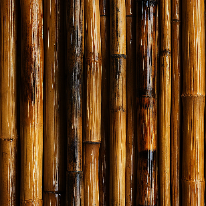 Glossy Polished Bamboo Stalks with Darkened Nodes seamless PBR texture preview