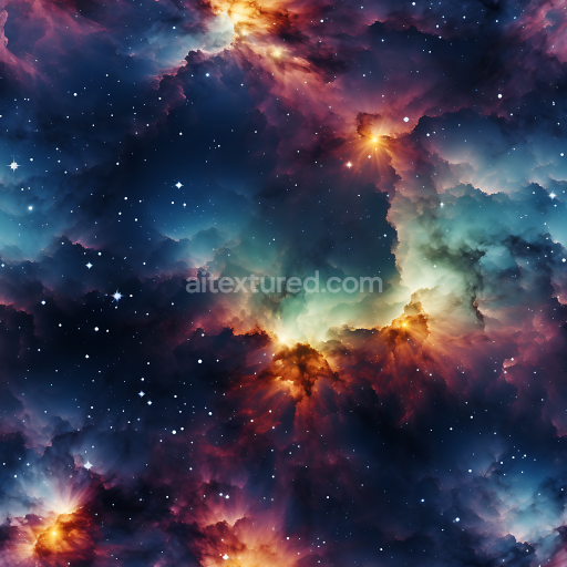 Seamless 3D Space PBR Texture with Vibrant Nebula Clouds and Starfield