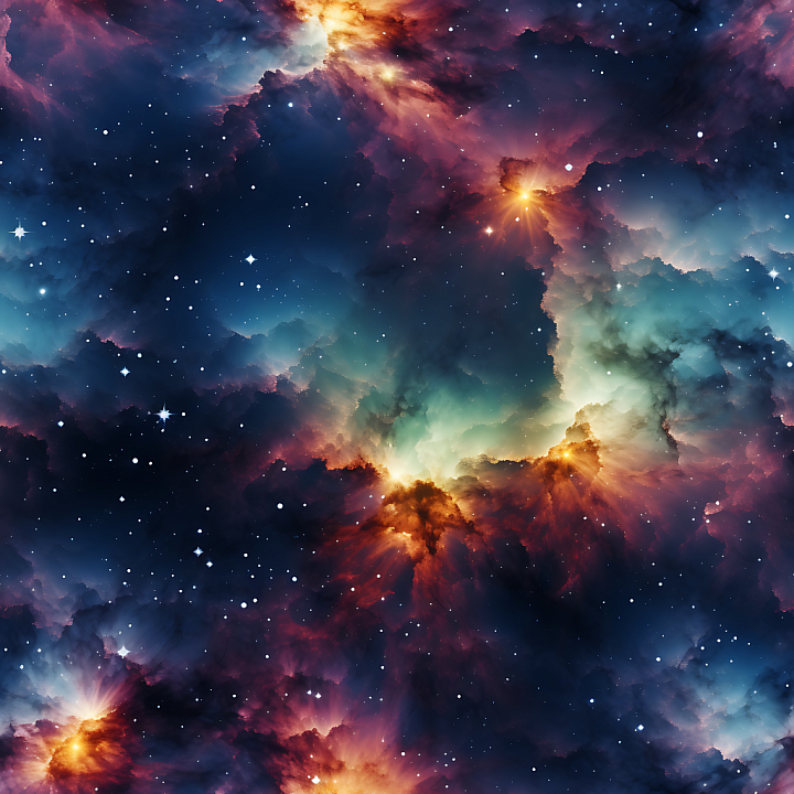Space with Vibrant Nebula Clouds and Starfield seamless PBR texture preview