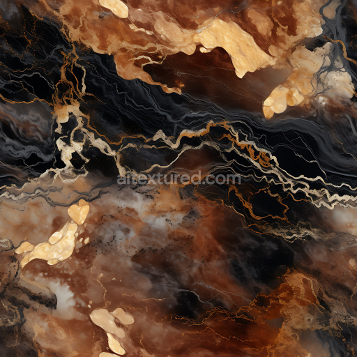 Seamless 3D Brown and Black Marble PBR Texture with Golden Veins