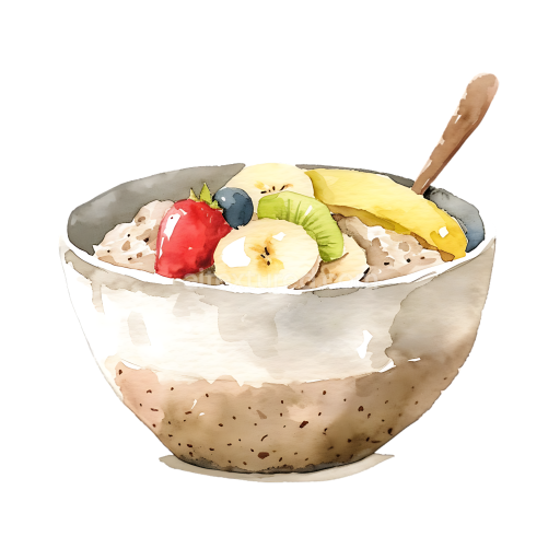 Watercolor Oatmeal Breakfast Bowl with Fresh Fruits Illustration