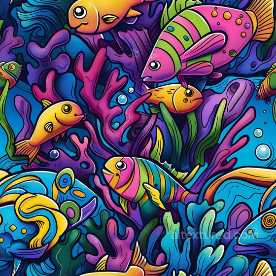 Graffiti Texture Featuring Colorful Cartoon Fish And Coral Reef Graffiti texture preview