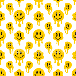 seamless Seamless 3D PBR Texture Featuring Bright Yellow Drip-Style Happy Face Pattern texture 8k free download PBR