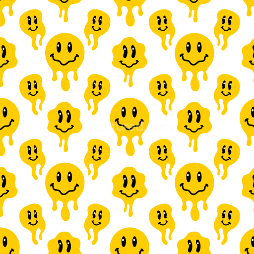 Seamless 3D PBR Texture Featuring Bright Yellow Drip-Style Happy Face Pattern