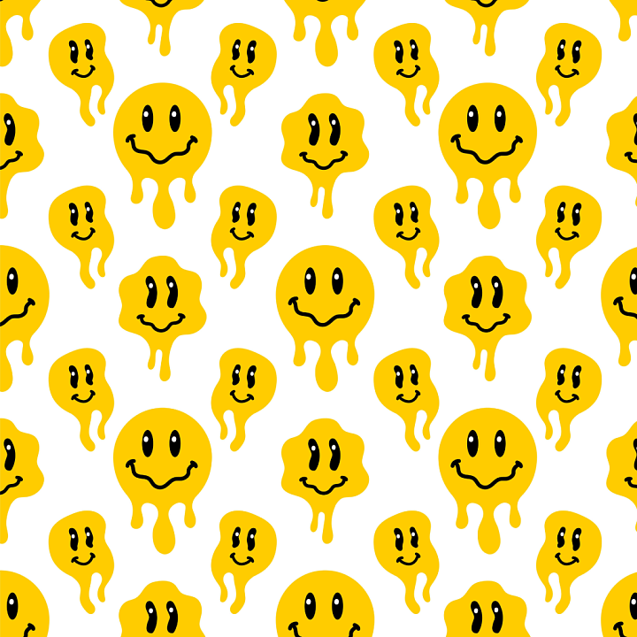 Featuring Bright Yellow Drip-Style Happy Face Pattern seamless PBR texture preview