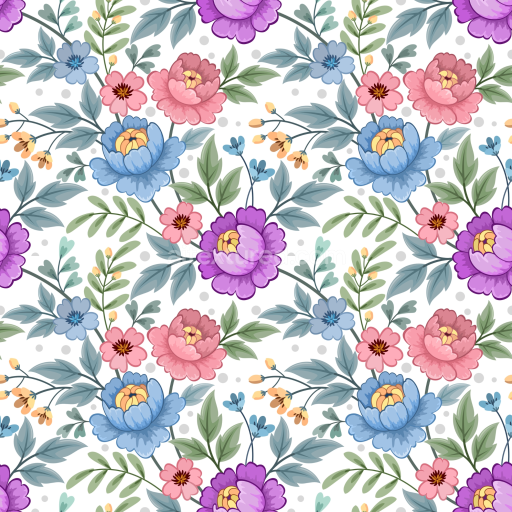 Preview — Seamless 3D PBR Floral Fabric Texture Featuring Blue, Pink, and Purple Flowers