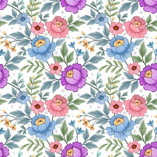 Floral Fabric Texture Featuring Blue, Pink, and Purple Flowers seamless Floral PBR texture