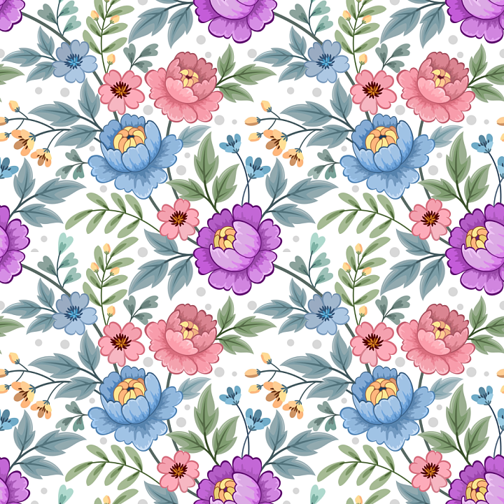 Floral Fabric Featuring Blue, Pink, and Purple Flowers seamless PBR texture preview