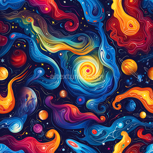 Seamless 3D PBR Space Texture Featuring Stylized Cosmic Nebulae and Vibrant Galaxy Swirls