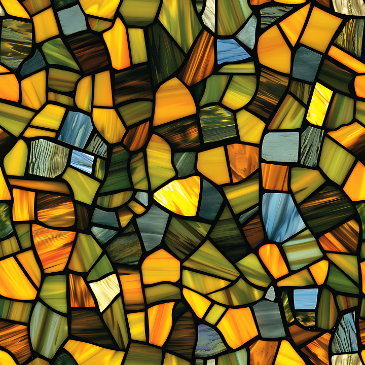 Stained Glass Camouflage With Vibrant Green, Yellow, And Orange Mosaic… seamless PBR texture preview