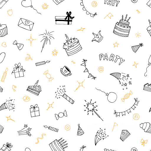 Birthday Celebration Pattern Texture with Hand-Drawn Icon Illustrations seamless Birthday PBR texture