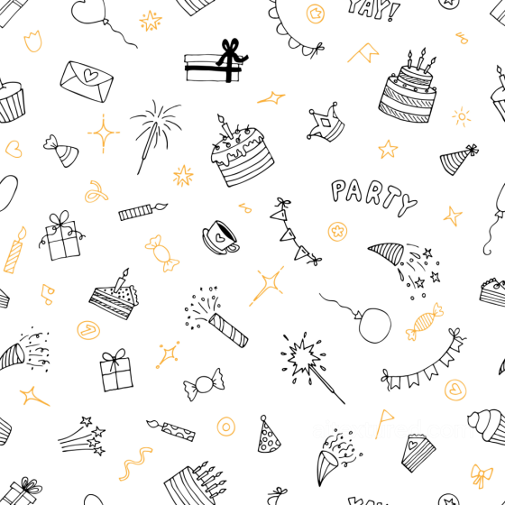 Birthday Celebration Pattern Texture with Hand-Drawn Icon Illustrations Birthday texture preview