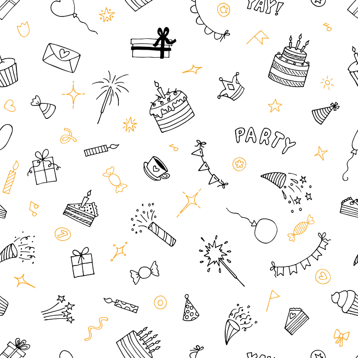 Birthday Celebration Pattern with Hand-Drawn Icon Illustrations seamless PBR texture preview