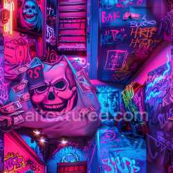 seamless Seamless 3D PBR Graffiti Texture Featuring Neon Skull and Vivid Urban Tags texture 8k free download PBR