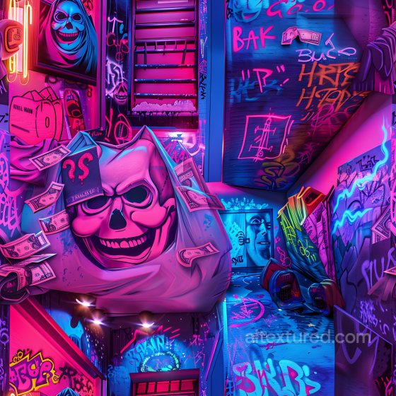 Graffiti Texture Featuring Neon Skull and Vivid Urban Tags Graffiti texture preview