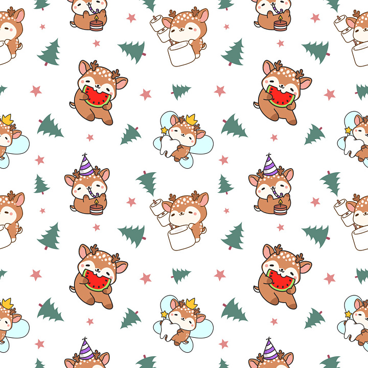 Pattern Featuring Cute Deer Characters and Festive Elements seamless PBR texture preview