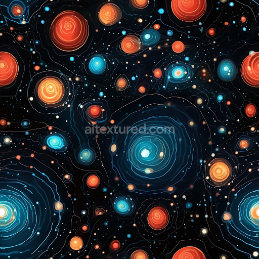 Seamless 3D Space PBR Texture Featuring Stylized Galaxy Nebula Clouds in Blue and Orange Hues