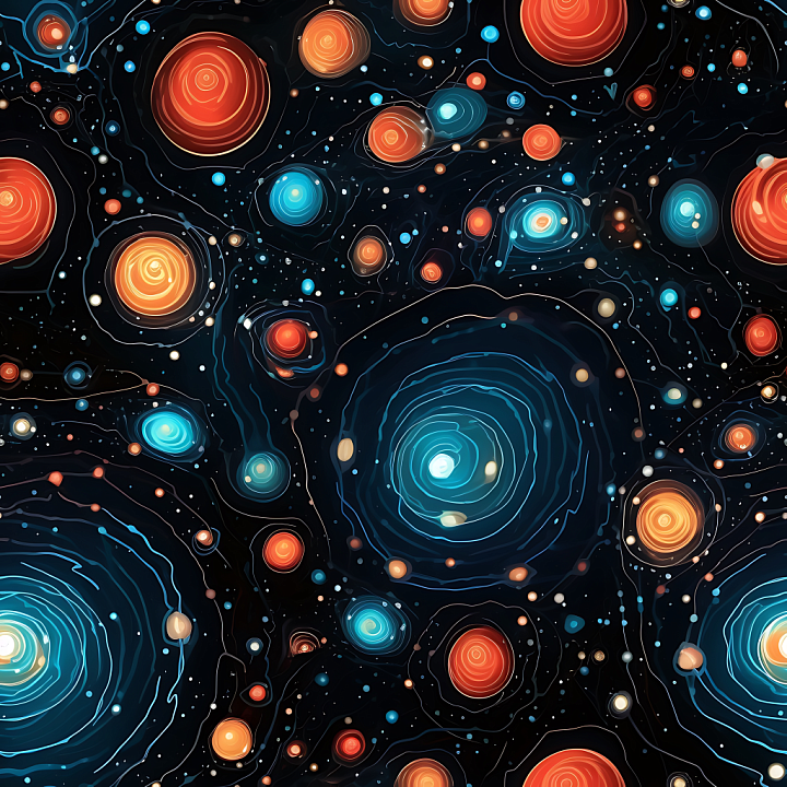 Space Featuring Stylized Galaxy Nebula Clouds in Blue and Orange Hues seamless PBR texture preview