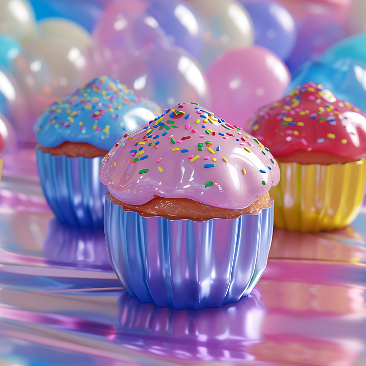 Inflated of Glossy Vinyl Cupcake Frosting with Sprinkles seamless PBR texture preview