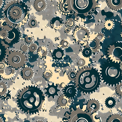 Seamless 3D Mechanical Camouflage PBR Texture with Industrial Gear Pattern and Neutral Tones