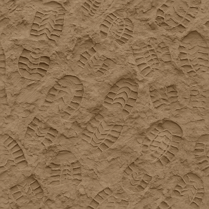 Of Tracked Clay Footprints On Moist Clay Soil Surface seamless PBR texture preview