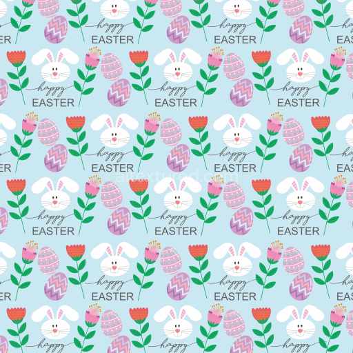 Seamless 3D PBR Easter Digital Paper Texture Featuring Bunny Faces, Floral Elements, and Decorative Eggs