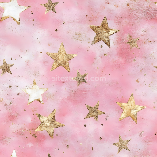 Seamless 3D PBR texture of pink digital paper with distressed golden stars