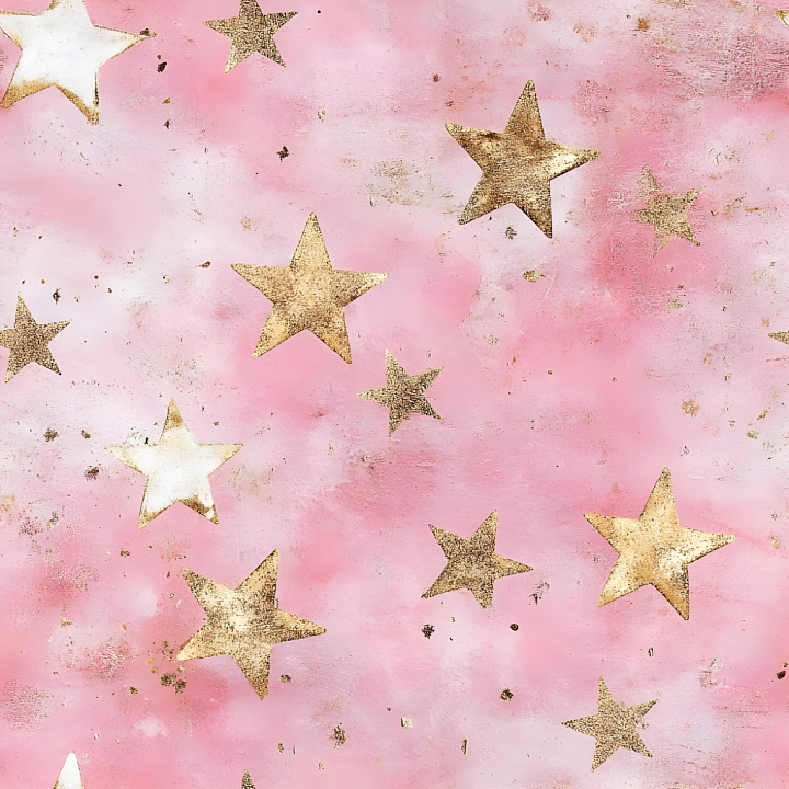 Pink Digital Paper with Distressed Gold Stars seamless PBR texture preview