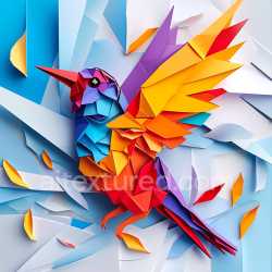 seamless Seamless 3D PBR Texture Featuring Vibrant Origami Bird with Folded Paper Detail texture 8k free download PBR