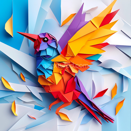 Seamless 3D PBR Texture Featuring Vibrant Origami Bird with Folded Paper Detail
