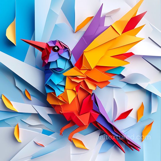 Featuring Vibrant Origami Bird with Folded Paper Detail Animal texture preview