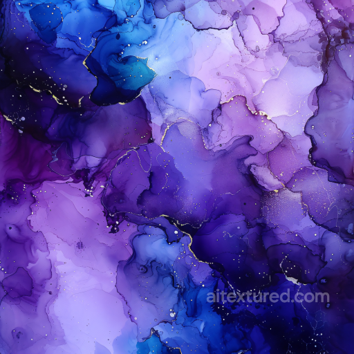 Alcohol Ink PBR Texture Featuring Flowing Purple and Blue Swirls with Gold Veining seamless Alcohol ink PBR texture