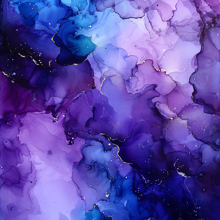 Alcohol Ink Featuring Flowing Purple and Blue Swirls with Gold Veining seamless PBR texture preview