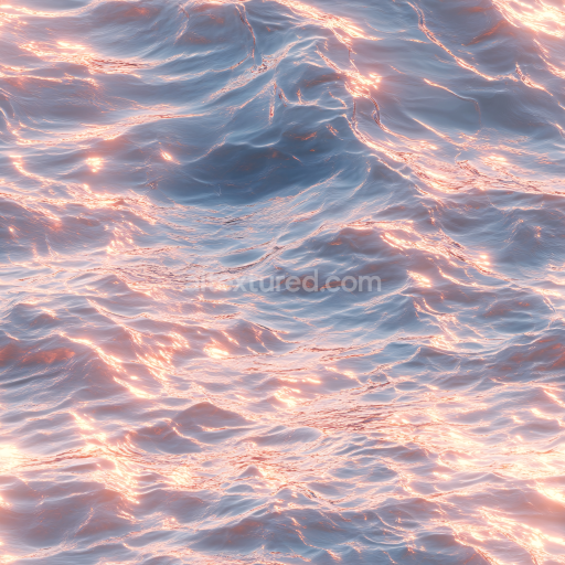 Seamless 3D PBR Water Texture Featuring Sunrise Ocean Surface with Reflective Waves
