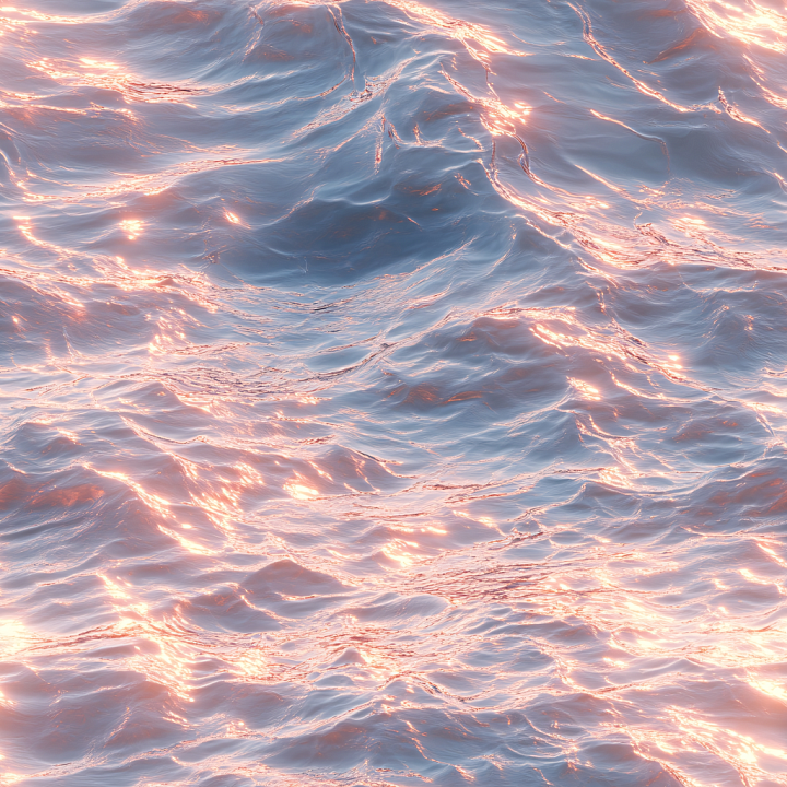 Water Featuring Sunrise Ocean Surface with Reflective Waves seamless PBR texture preview
