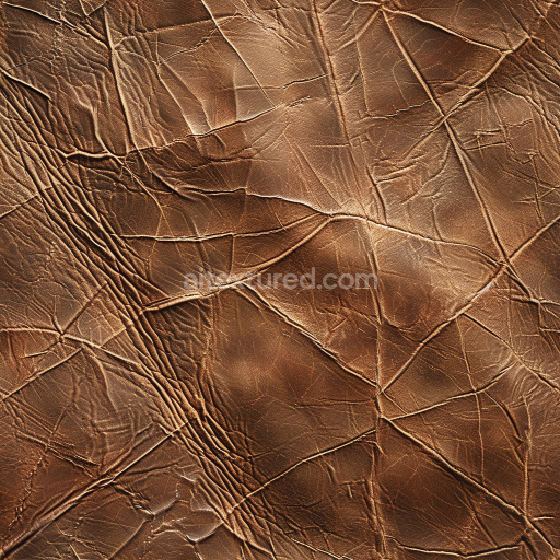 Seamless 3D PBR Texture of Distressed Brown Leather with Prominent Wrinkles and Cracks