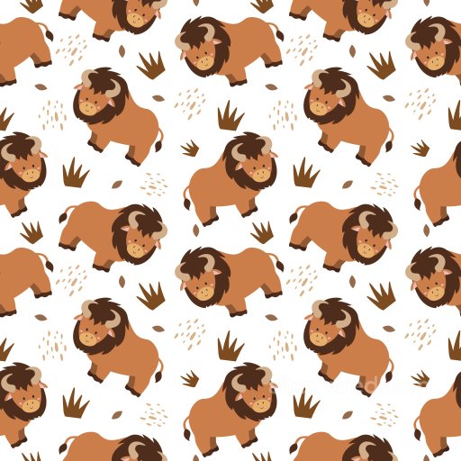 Pattern PBR Texture with Playful Cartoon Bison Motifs and Whimsical Elements seamless Pattern Bundle PBR texture