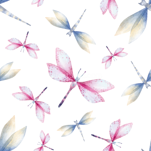 Seamless 3D PBR Texture Featuring Soft Watercolor Dragonfly Illustrations