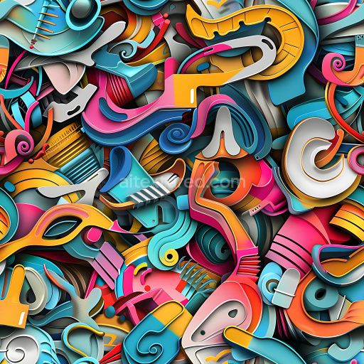 Seamless 3D PBR Texture of Colorful Abstract Graffiti with Smooth Curves