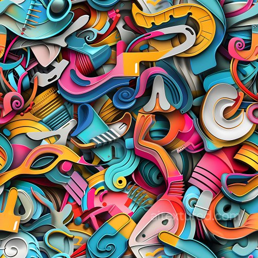 Seamless 3D PBR Texture of Colorful Abstract Graffiti with Smooth Curves texture preview