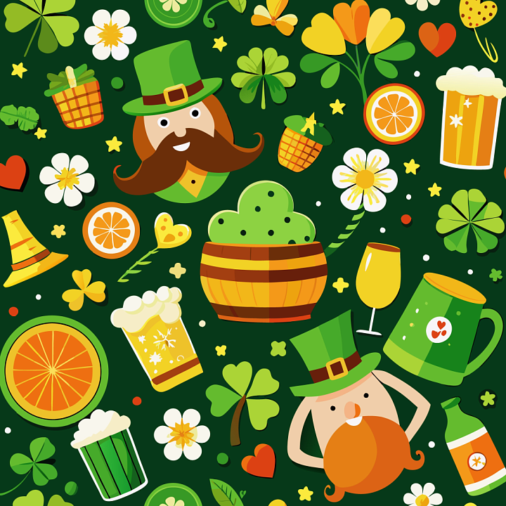of colorful St Patrick's Day cartoon pattern seamless PBR texture preview