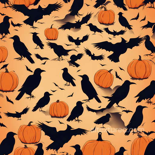 Vintage Halloween Texture of Black Crows and Orange Pumpkins Pattern seamless Vintage Halloween PBR texture