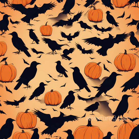 Vintage Halloween Texture of Black Crows and Orange Pumpkins Pattern Vintage Halloween texture preview